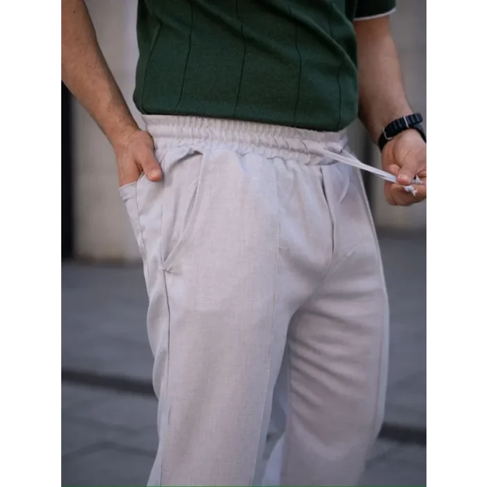 Erkek Keten Cepli Çıma Dikişli Jogger Buggy Pantalon Rahat Kalıp - Gri