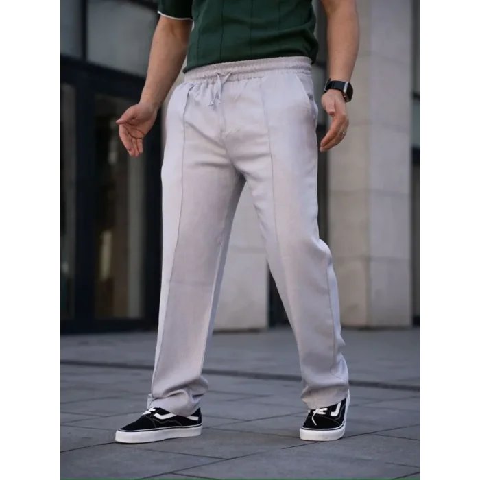 Erkek Keten Cepli Çıma Dikişli Jogger Buggy Pantalon Rahat Kalıp - Gri
