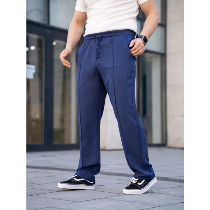 Erkek Keten Cepli Çıma Dikişli Jogger Buggy Pantalon Rahat Kalıp - Lacivert