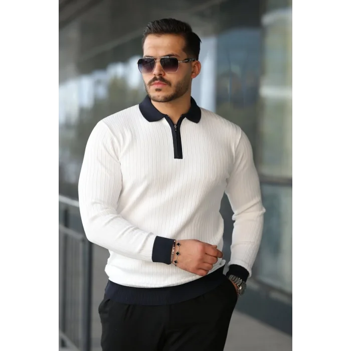 Erkek Kol Ve Yaka Detaylı Uzun Kollu Triko
