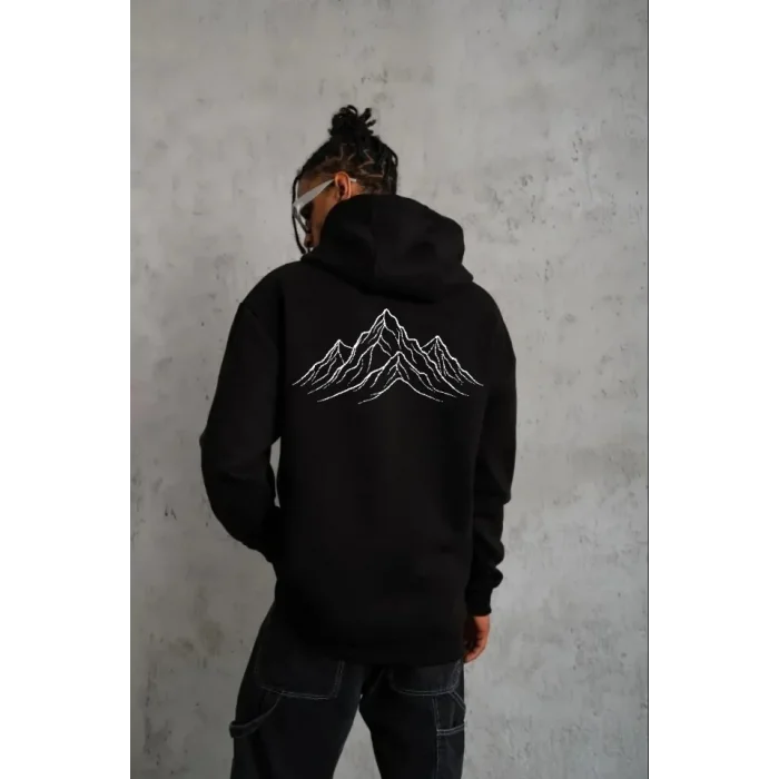 Erkek Nihilist Penguen Özel Tasarım Oversize Kapüşonlu Sweatshirt - Siyah