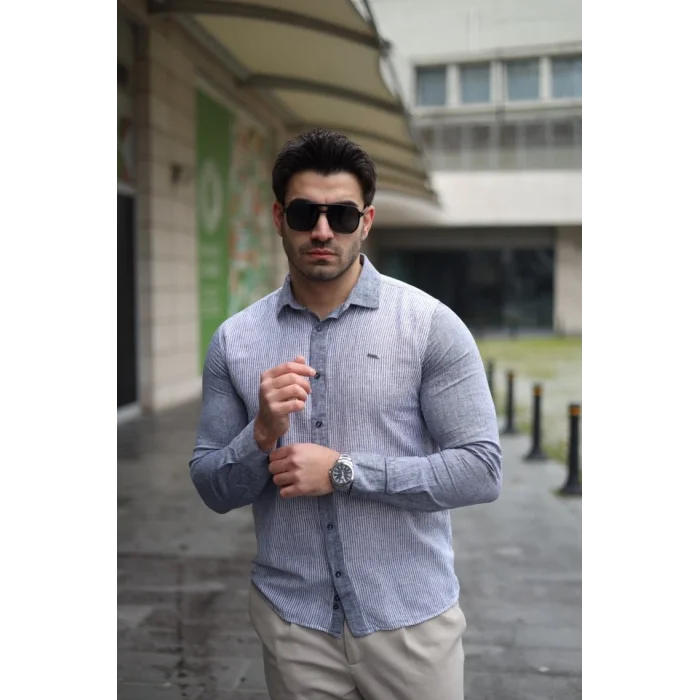 Erkek Pamuklu Keten Kumaş Gömlek