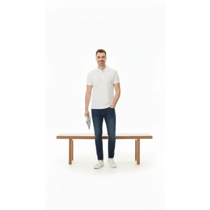 Erkek Pike Kumaş Düğmeli Yaka Regular Fit Günlük Kısa Kol Tişört T-shirt - Beyaz
