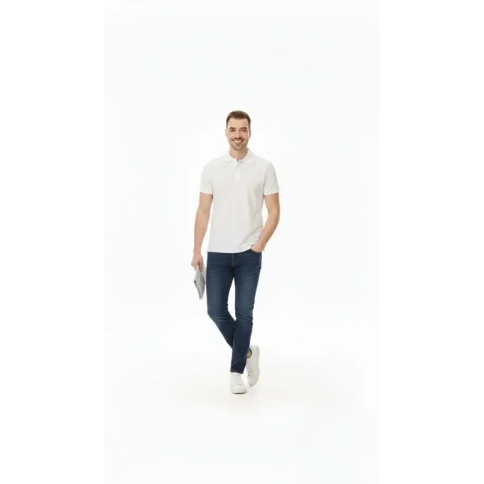 Erkek Pike Kumaş Düğmeli Yaka Regular Fit Günlük Kısa Kol Tişört T-shirt - Beyaz