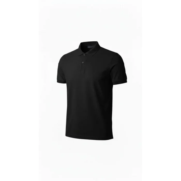 Erkek Pike Kumaş Düğmeli Yaka Regular Fit Günlük Kısa Kol Tişört T-shirt - Siyah