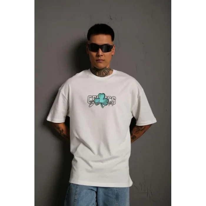 Erkek Sırt Baskılı T-shirt - Beyaz