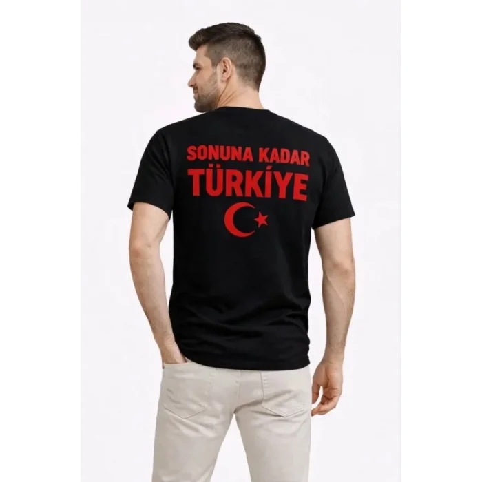 Erkek TÜRKİYE Ay Yıldız Baskılı Taraftar Forma T-Shirt - Siyah