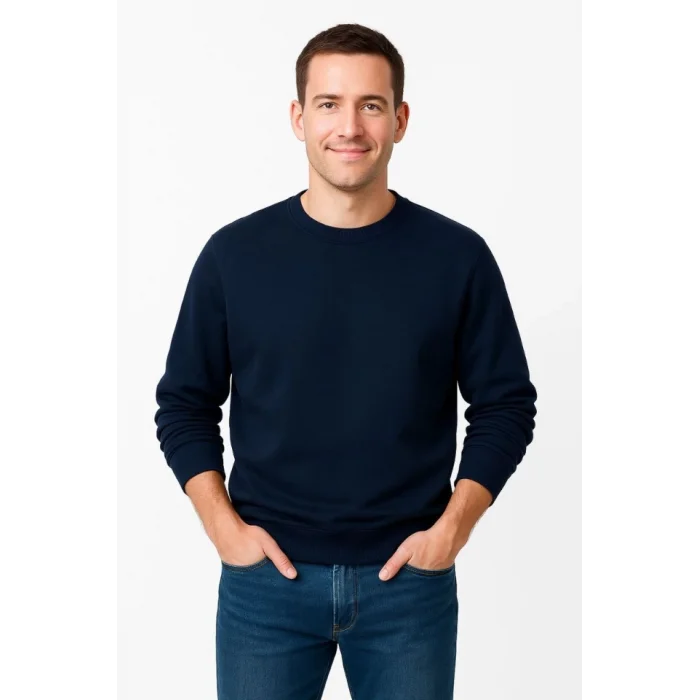 Erkek Üç İplik Düz Bisiklet Yaka SweatShirt - Lacivert