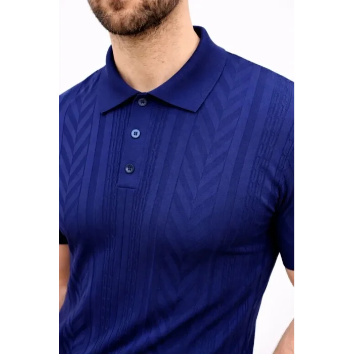 Erkek Yazlık Triko Tişört Kısa Kol Polo Yaka Düğmeli T-Shirt - Lacivert