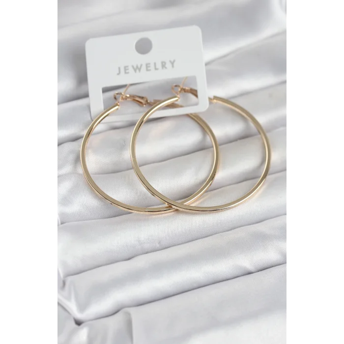 Gold Renk Pirinç Köşeli Kenar Halka 54 mm Kadın Küpe - TJ-BKP11767