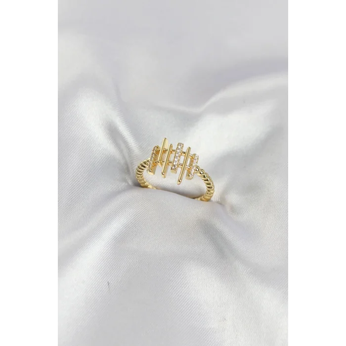 Gold Renk Zirkon Taşlı Sütun Model Kadın Yüzük TJ-BYK4195