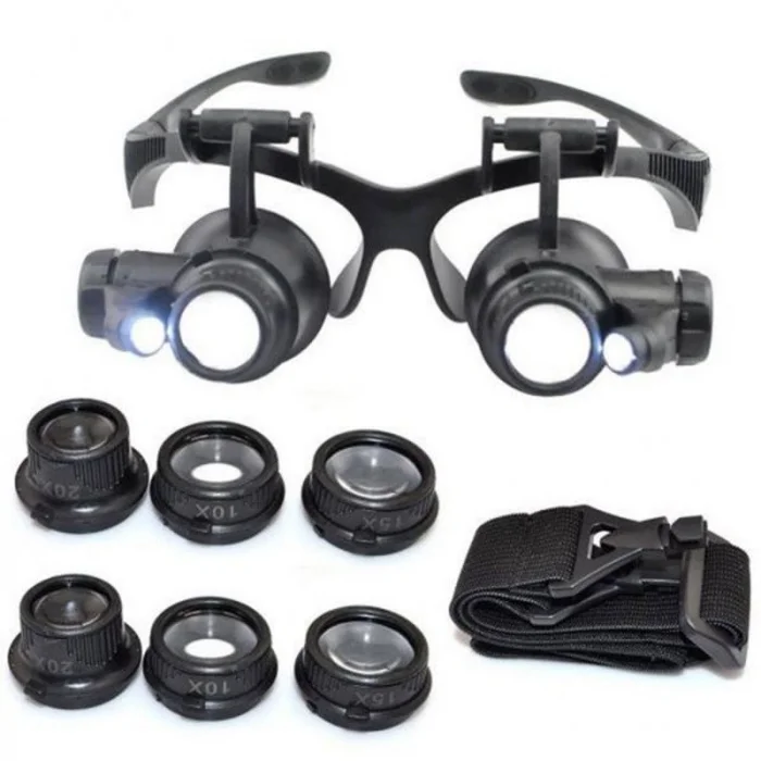 Gözlük Modeli 10X 15X 20X 25X Lens 2 Led Işıklı Büyüteç 9892G