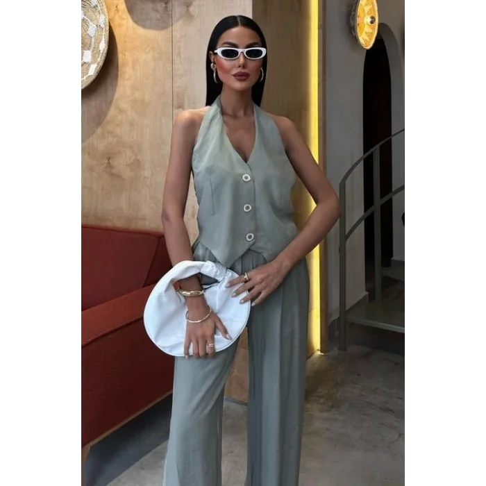 Halter Yaka Yelekli Modal Takım 10144
