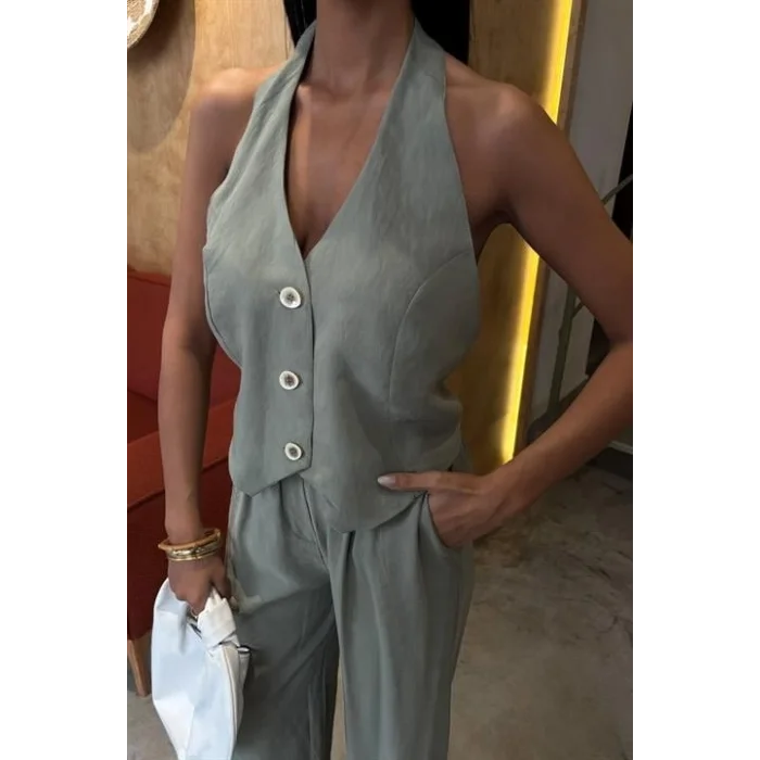 Halter Yaka Yelekli Modal Takım 10144