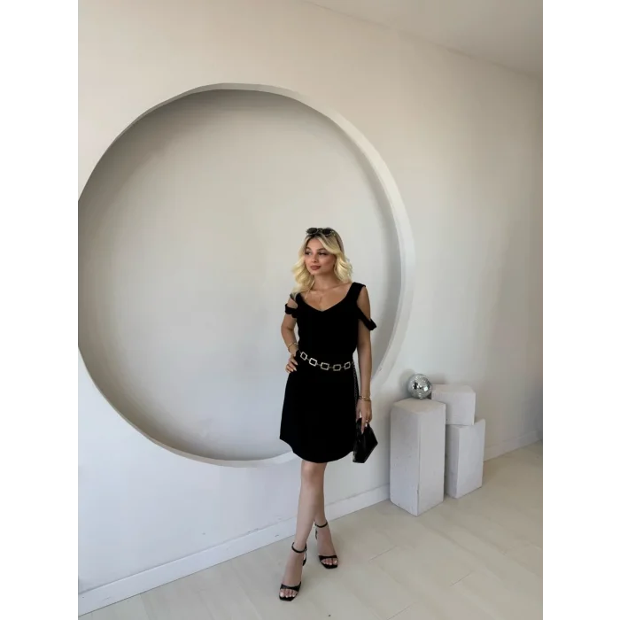 Kadın Askılı Soğuk Omuz Detaylı Modal Elbise