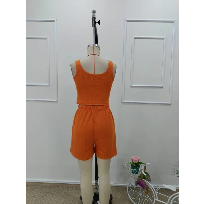 Kadın Askılı Yuvarlak Yakalı Burgu Krop Ve Bluz Short Ikili Takım