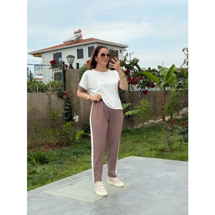 Kadın Modal Dokulu Kumaş Yanı şeritli Takım