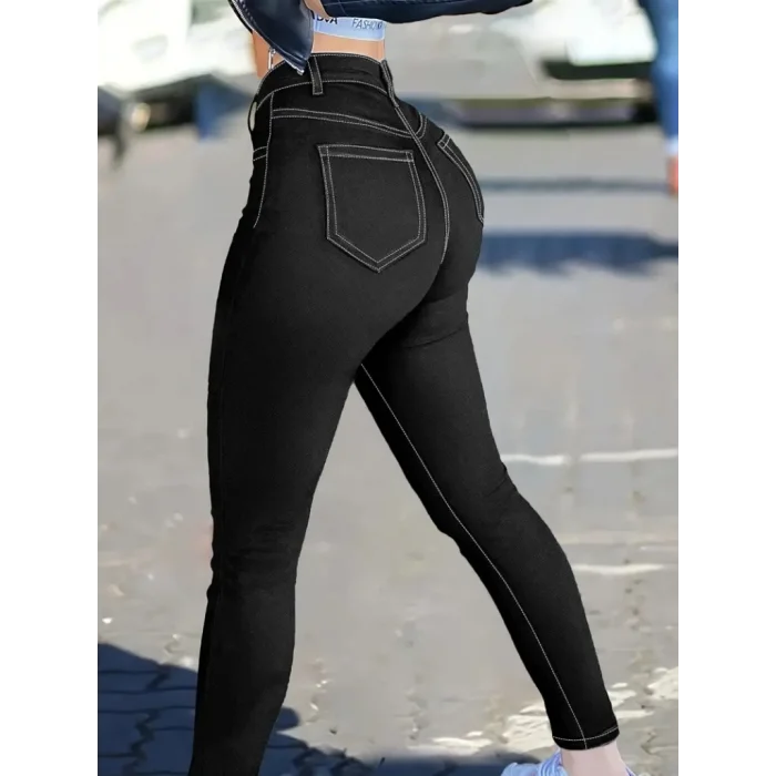 Kadın Yüksek Bel önden Düğmeli Dar Kesim Kot Pantolon
