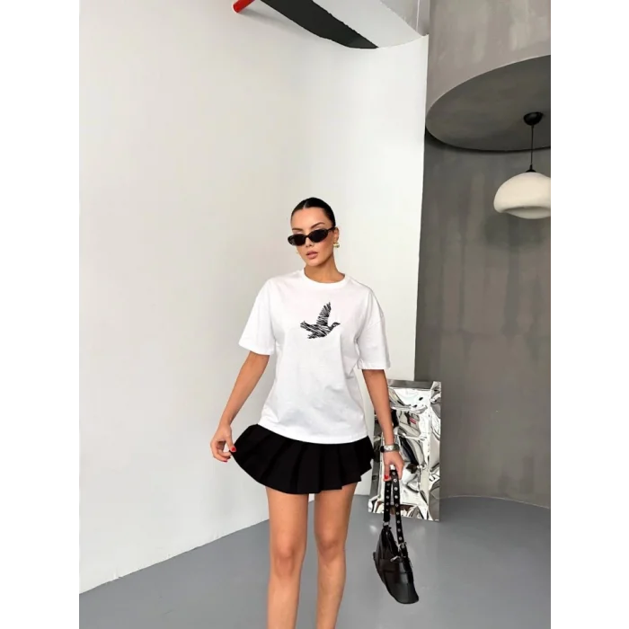Kısa Kol Baskılı T-shirt - Beyaz