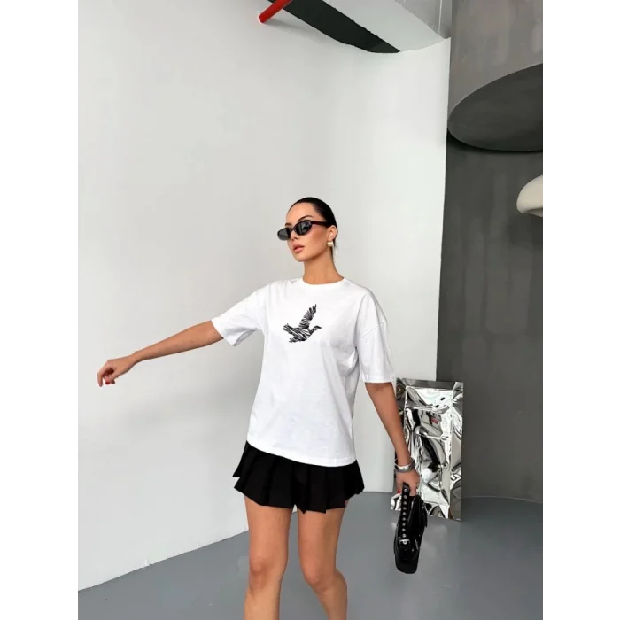 Kısa Kol Baskılı T-shirt - Beyaz