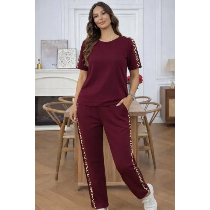 Kısa Kollu Bısıklet Yakalı Viskon Iki Iplik Bluz Ve Pantolon Ikili Takım