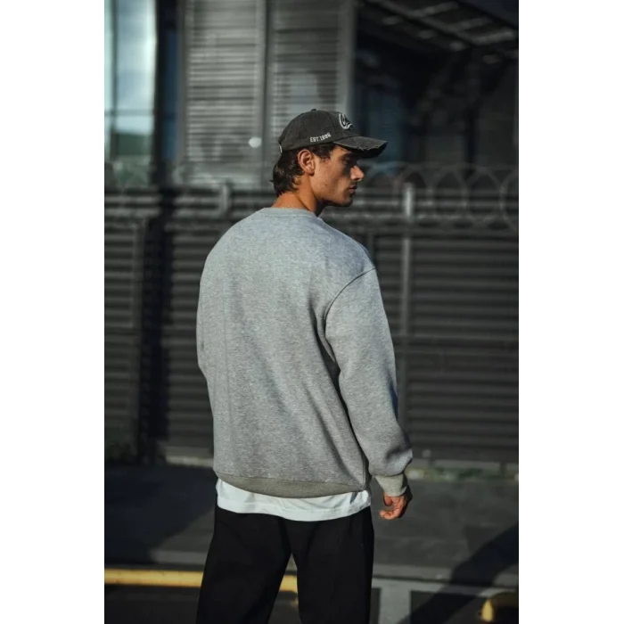 Kışlık Bisiklet Yaka Üç İplik Basic SweatShirt - Gri