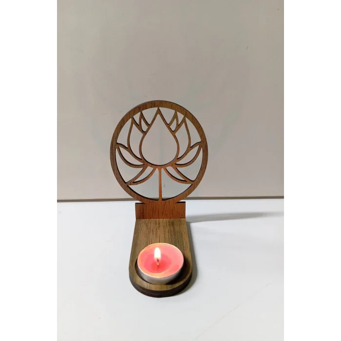 Lotus Çiçeği Figür Kahverengi Ahşap Gölge Mumluk Projeksiyon Biblo – Mum Hediyeli LOT2