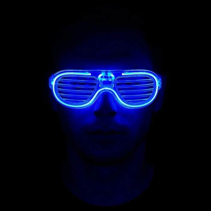 Mavi Led Işıklı Parti Gözlüğü - Neon Glow Gözlük 3 Modlu