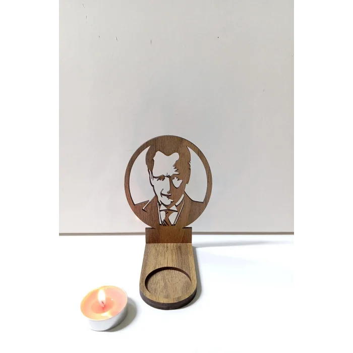 Mustafa Kemal ATATÜRK Figür Kahverengi Ahşap Gölge Mumluk Projeksiyon Biblo – Mum Hediyeli MKA2