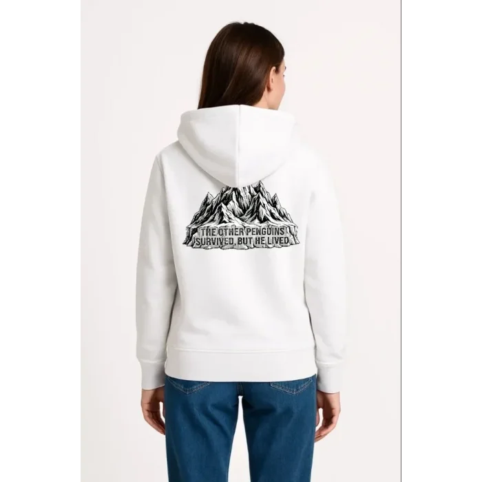 Nihilist Penguen Temalı Oversize Kapüşonlu Sweatshirt - Beyaz