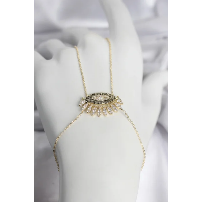 Pirinç Gold Renk Zirkon Taşlı Göz Model Kadın Şahmeran - TJ-SN747