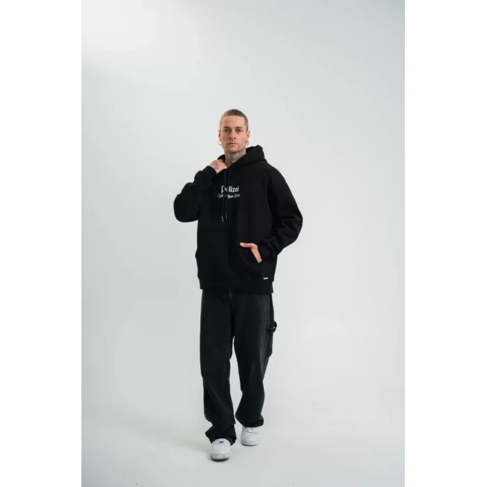 POLIZEI Premium Kalite Kapşonlu Dijital Patchli SweatShirt - Siyah