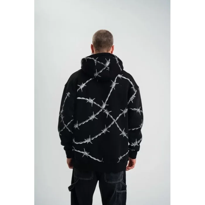 POLIZEI Premium Kalite Kapşonlu Varak Ve Pano Baskılı SweatShirt - Siyah