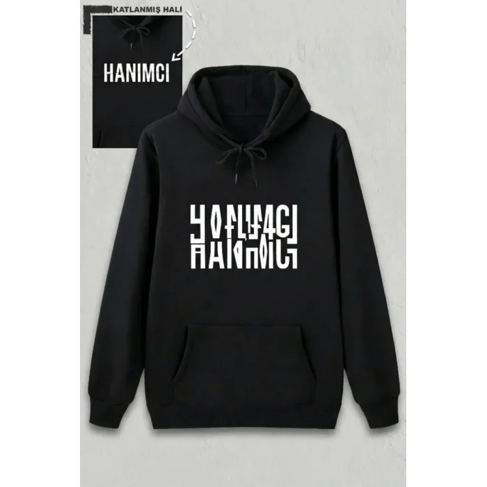 Sevgililer Günü Özel Kapüşonlu Hanımcı Baskılı Oversize Sweatshirt - Siyah