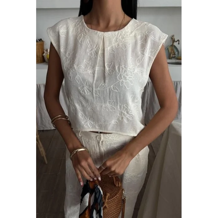 Shalina Süzüne Nakışlı Crop Takım 9796-08