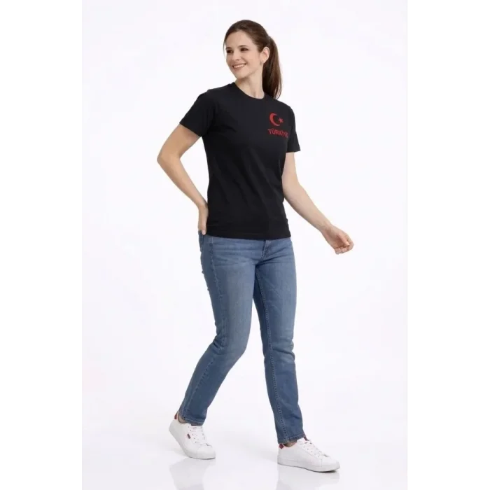 TÜRKİYE Ay Yıldız Baskılı Taraftar Forma T-Shirt - Siyah