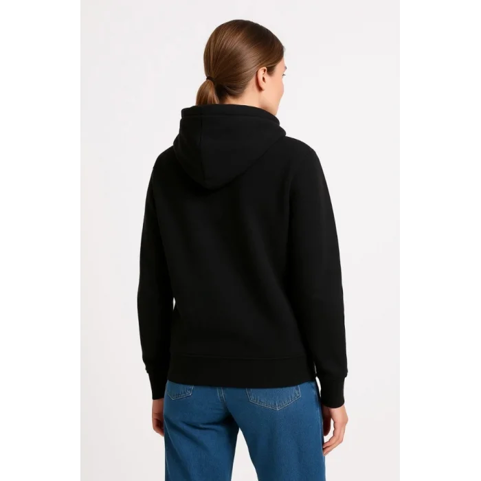 Üç İplik Kapüşonlu Kanguru Çepli SweatShirt Hoodie - Siyah