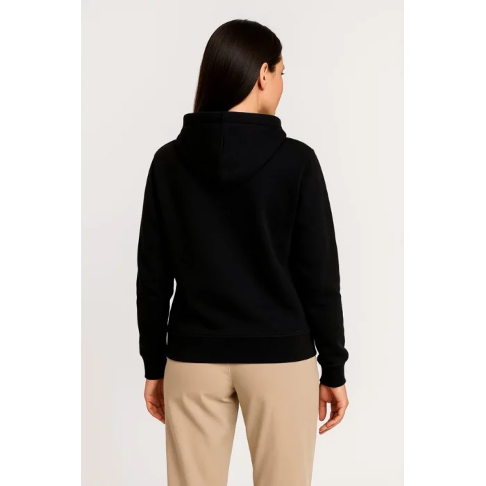 Üç İplik Kapüşonlu Tam Fermuarlı Kanguru Çepli SweatShirt Hoodie - Siyah