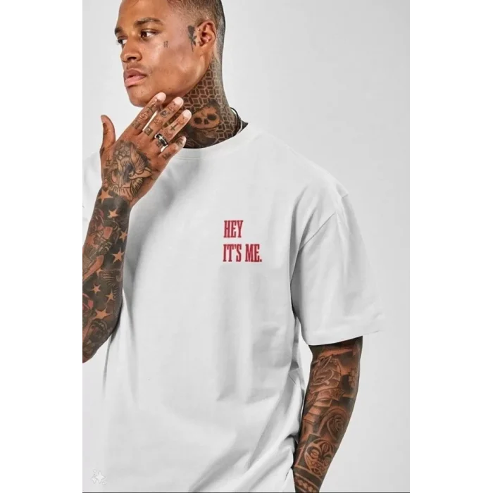 Unisex Baskılı Oversize T-Shirt - Beyaz