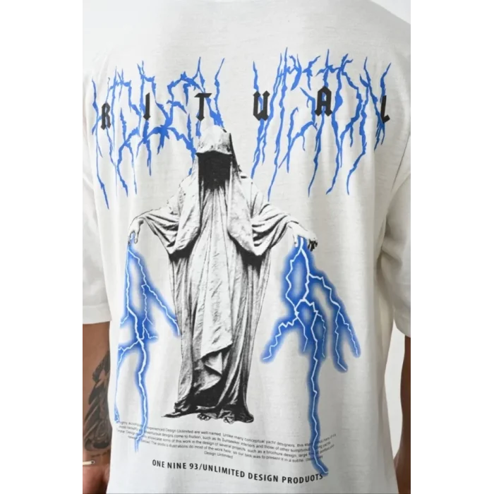 Unisex Baskılı Oversize T-Shirt - Beyaz