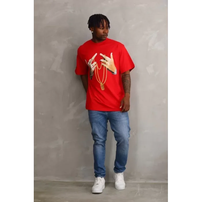 Unisex Baskılı Oversize T-Shirt - Kırmızı