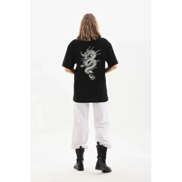 Unisex Baskılı Oversize T-Shirt - Siyah