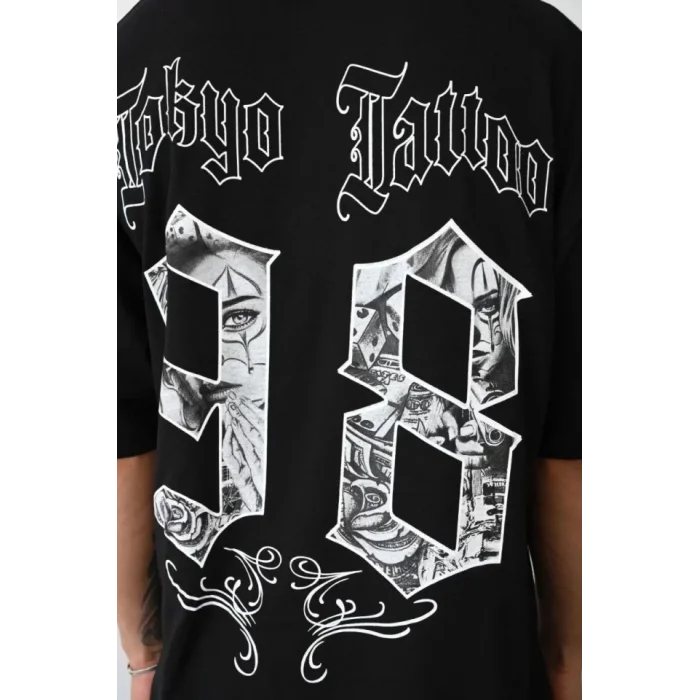 Unisex Baskılı Oversize T-Shirt - Siyah