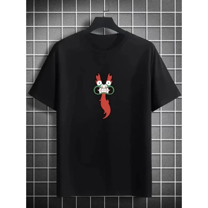 Unisex Bisiklet Yaka Baskılı Oversize T-Shirt - Siyah