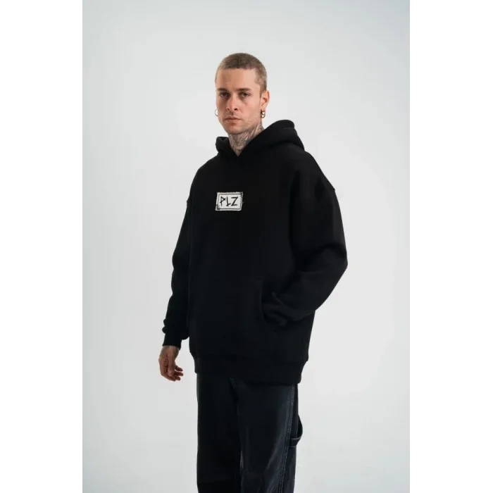 Unisex Kapşonlu Uzun Kol Patchli Nakışlı SweatShirt - Siyah