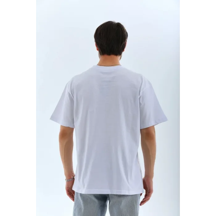 Unisex Oversize Düz Bisiklet Yaka T-Shirt - Beyaz