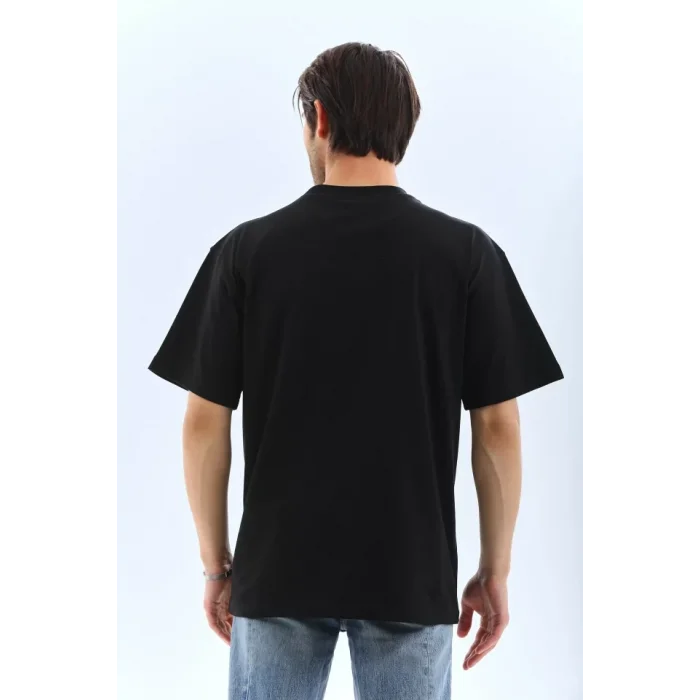 Unisex Oversize Düz Bisiklet Yaka T-Shirt - Siyah
