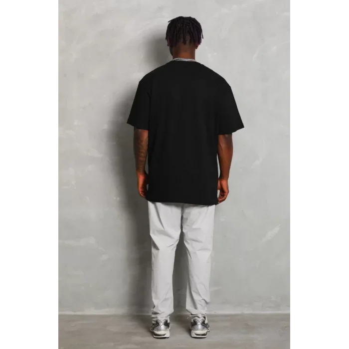 Unisex Oversize Düz Bisiklet Yaka T-Shirt - Siyah