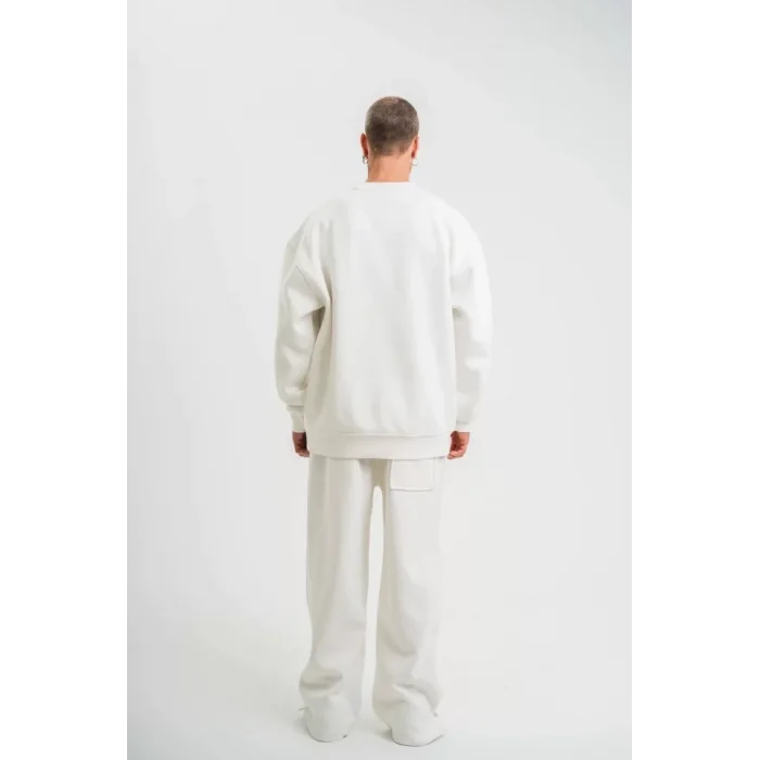 Uzun Kol Bisiklet Yaka Basic SweatShirt - Beyaz