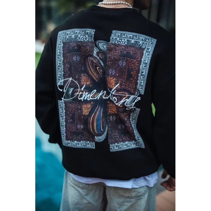 Uzun Kol Bisiklet Yaka Ön Ve Arka Baskılı SweatShirt - Siyah
